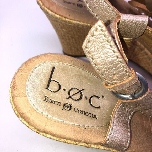 Boc Womens Sz 9 Platinum Leather Flower Espadrille Wedge Heels Open Toe Sandals - Picture 5 of 10